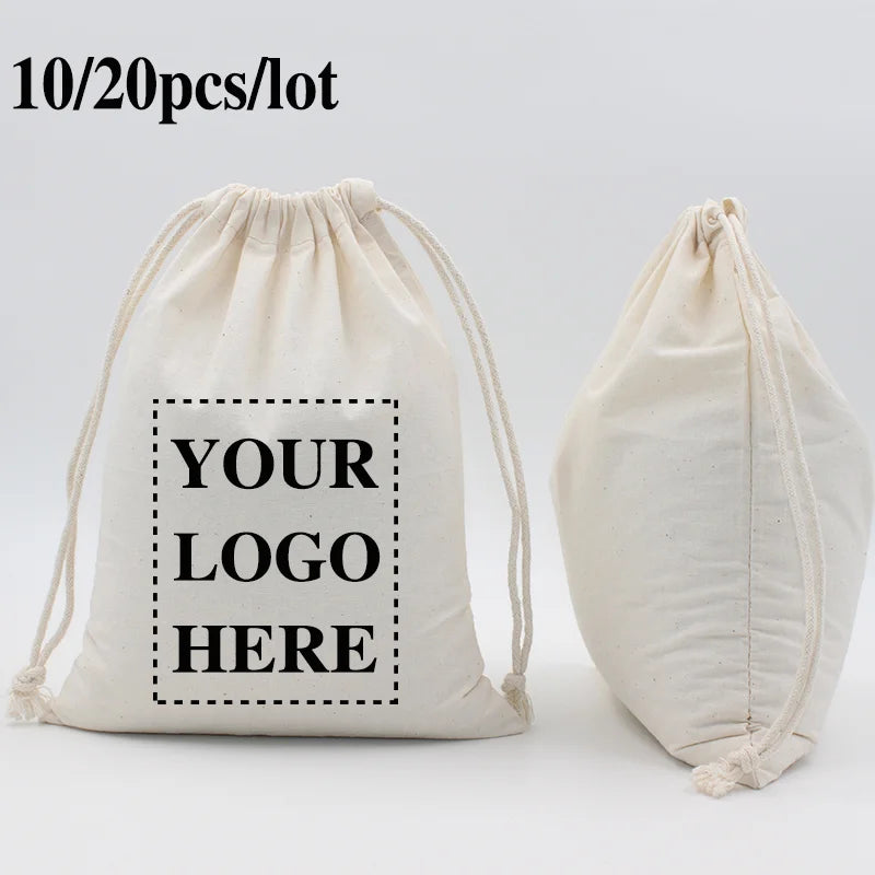 10/20pcs LOGO Customized Cotton Drawstring Bag Wedding Party Gift Packaging Pouches Personalized Home Organizer Storage Bags