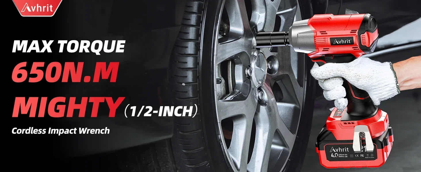 1/2 Inch Cordless Impact Wrench 480Ft-lbs/650N.m Brushless|3300RPM Electric Impact Gun with 2x4000mAh Batteries&4 Sockets