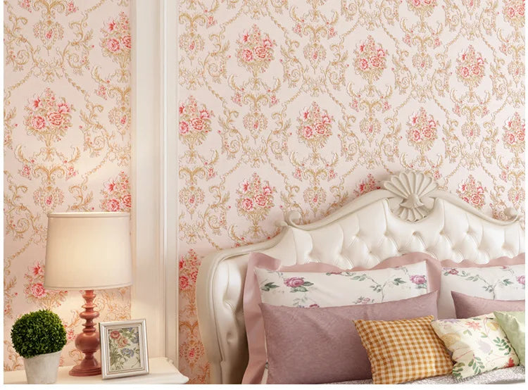 European wallpaper self-adhesive pastoral flower luxury wall stickers self-adhesive bedroom living room home background wall wal
