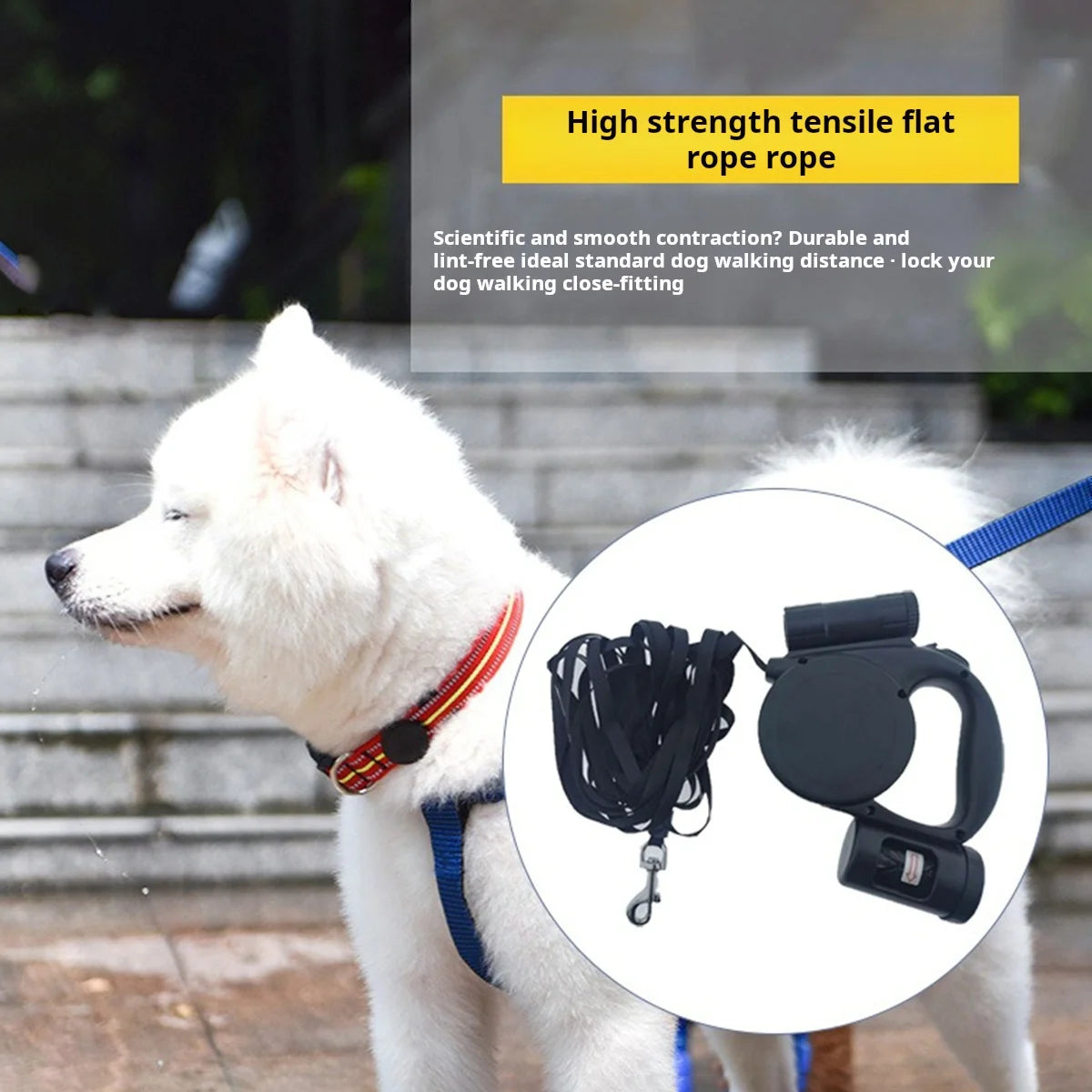 Pet Rope Bright LED Light 5M Retractable Dog Leash System Includes Built-in Poop Bag Dispenser Make Night Walks Cafer and Easier