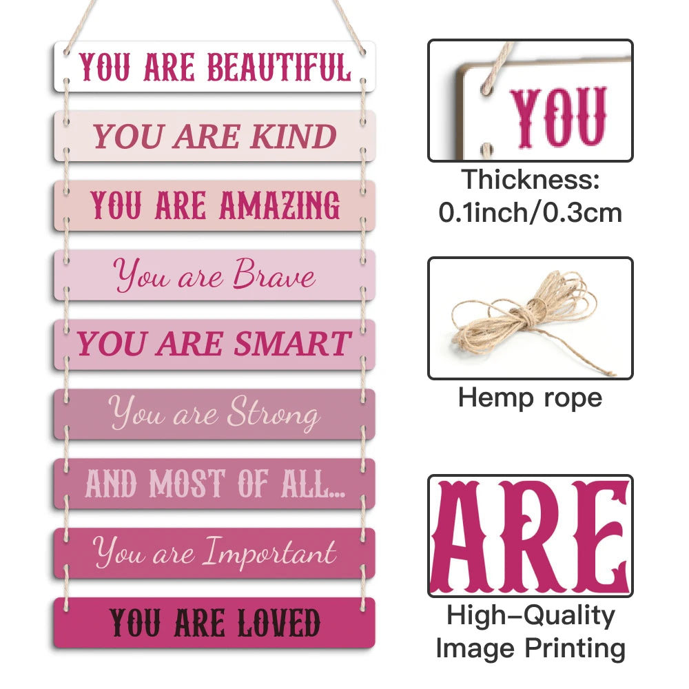 Putuo Decor 1pc Wooden Hanging Sign, You Are Beautiful You Are Kind, Wall Art Decoration for Home Cafe Coffer Shop Office, Gift