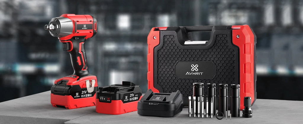 AVHRIT 1/2"Brushless Cordless Impact Wrench 650Nm(480Ft-lbs) 2200RPM w/ 2x4Ah Battery Kit & Sockets-Heavy Duty for Car/Truck/DIY