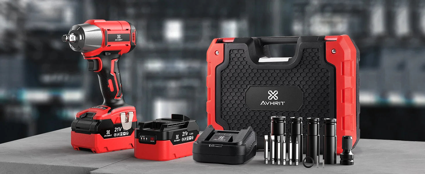 AVHRIT 1/2"Brushless Cordless Impact Wrench 650Nm(480Ft-lbs) 2200RPM w/ 2x4Ah Battery Kit & Sockets-Heavy Duty for Car/Truck/DIY