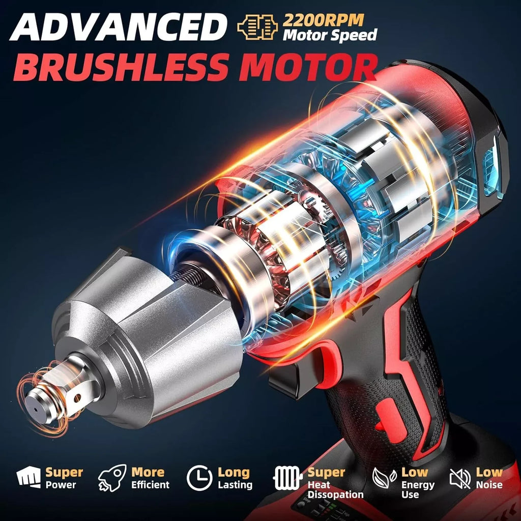 AVHRIT 1/2"Brushless Cordless Impact Wrench 650Nm(480Ft-lbs) 2200RPM w/ 2x4Ah Battery Kit & Sockets-Heavy Duty for Car/Truck/DIY