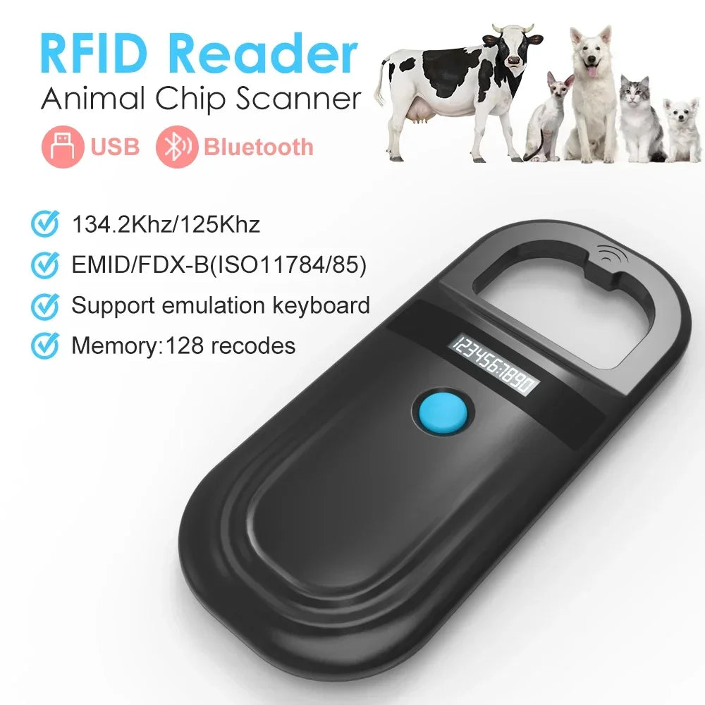 5YOA Handheld 134.2Khz Animal RFID Reader Pet Cat Dog Micro-Type Chip Scanner FDX-B Glass Chip USB/Bluetooth Tag Reader