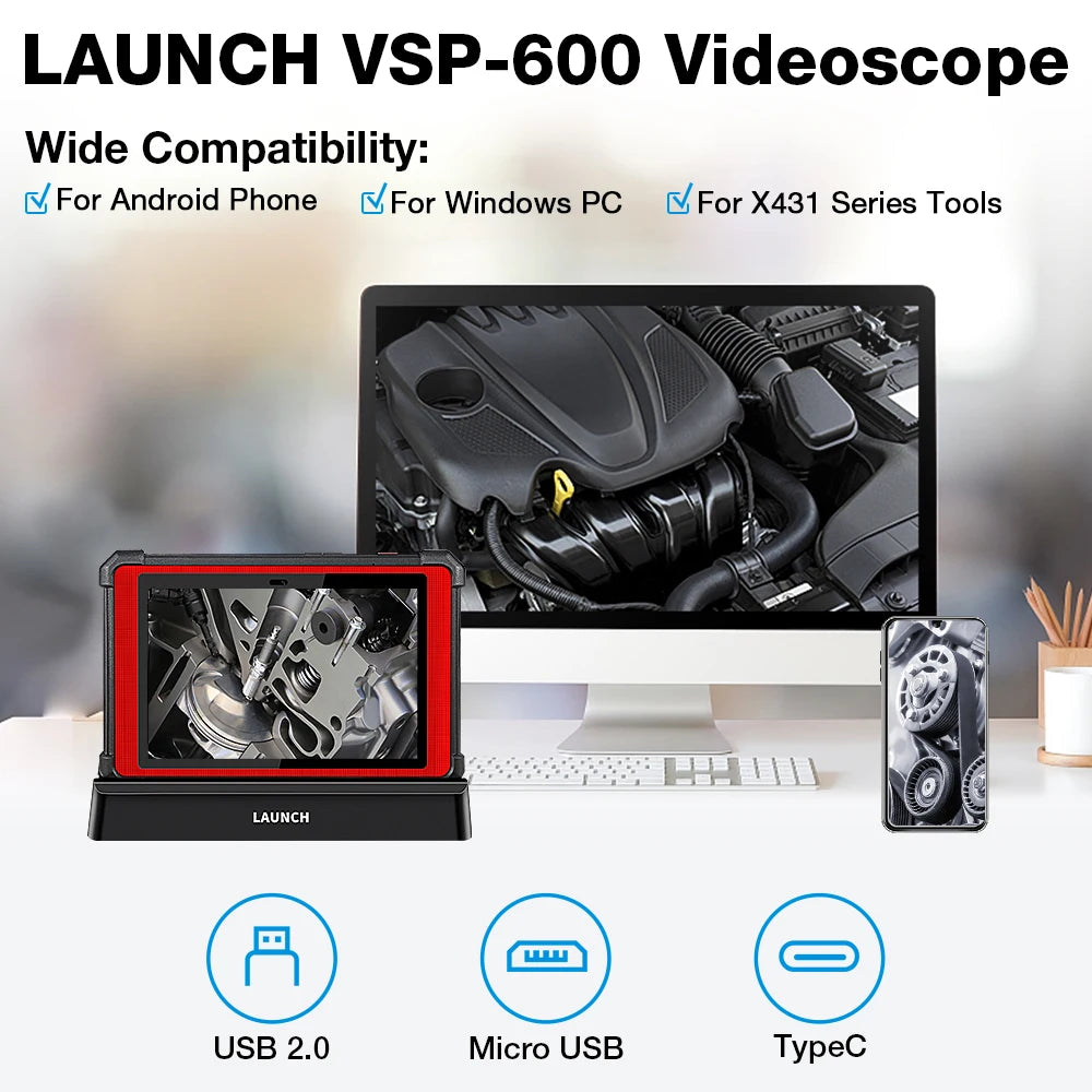 LAUNCH VSP-600 Borescope Inspection Camera IP67 Waterproof VSP600 Videoscope 5.5MM 6 LED Light for X431 Series USB Endoscope