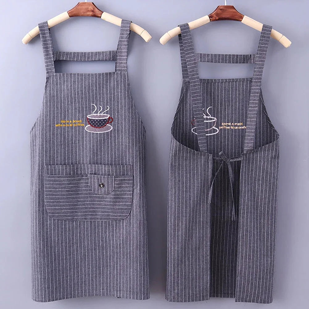 Kitchen Apron Unisex Cotton Hand Wipe Men's Household Kitchen Apron Large Pocket Waterproof and Oil-proof Female Baking Clothing