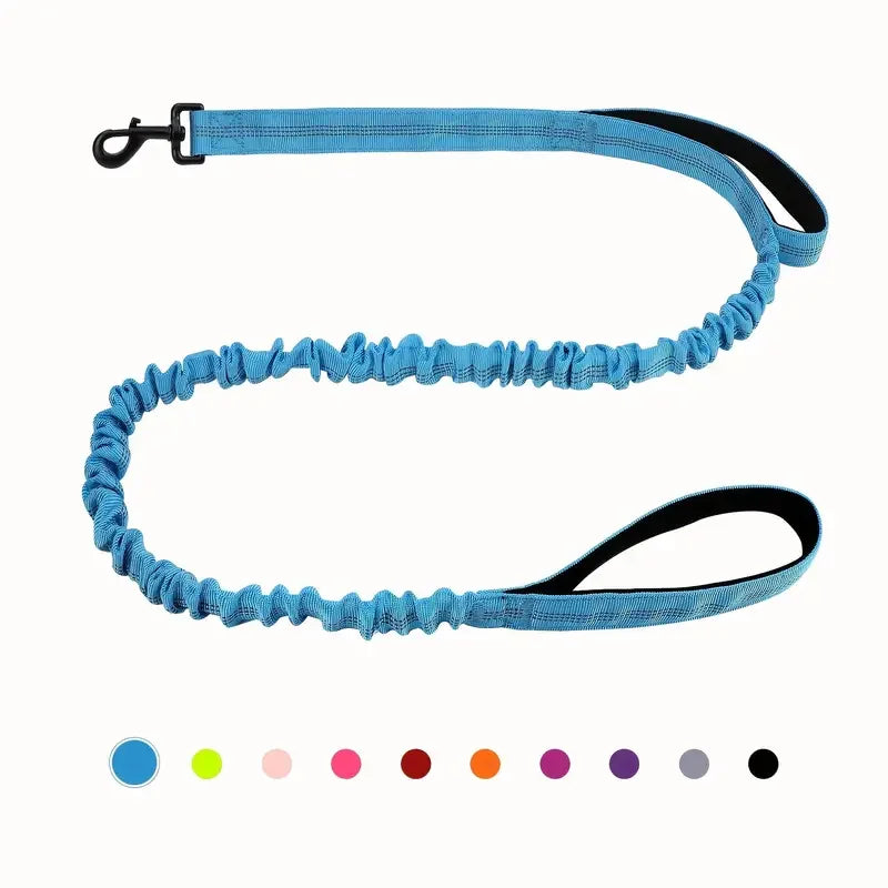 Heavy Duty Bungee Dog Leash, 5-Foot Shock Absorbing Polyester Lead with Dual Padded Handles, Adjustable Waist and Secure Buckle