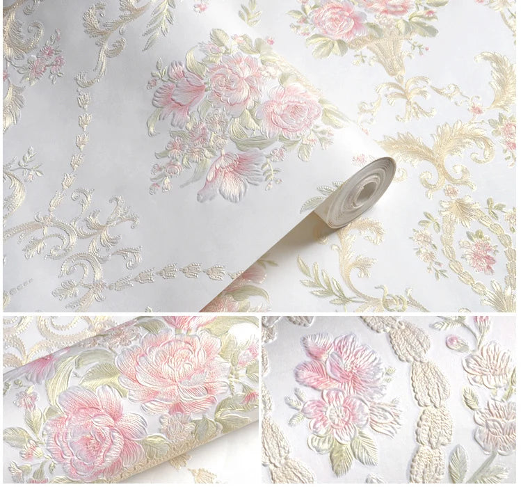 European wallpaper self-adhesive pastoral flower luxury wall stickers self-adhesive bedroom living room home background wall wal
