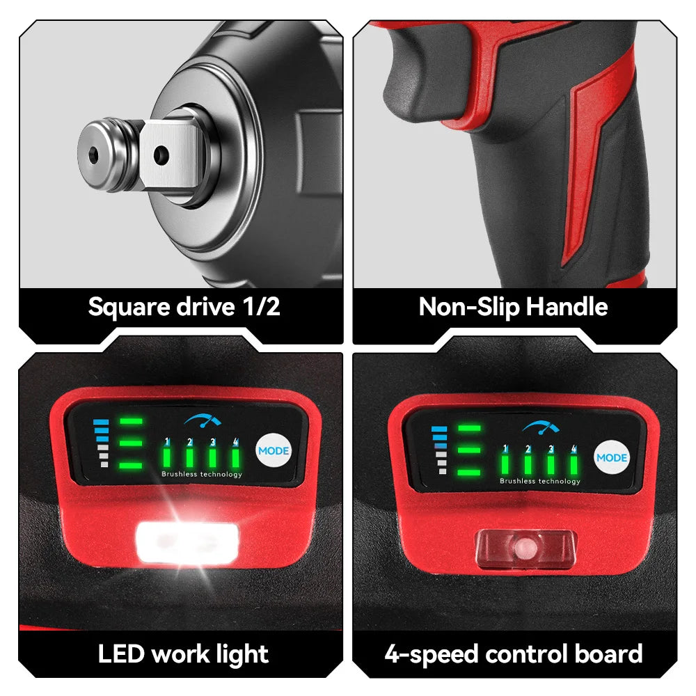 ONEVAN 1200N.M Brushless Electric Impact Wrench DTW500 4Gear Rechargeable Electric Screwdriver Power Tool For Makita Battery Pin
