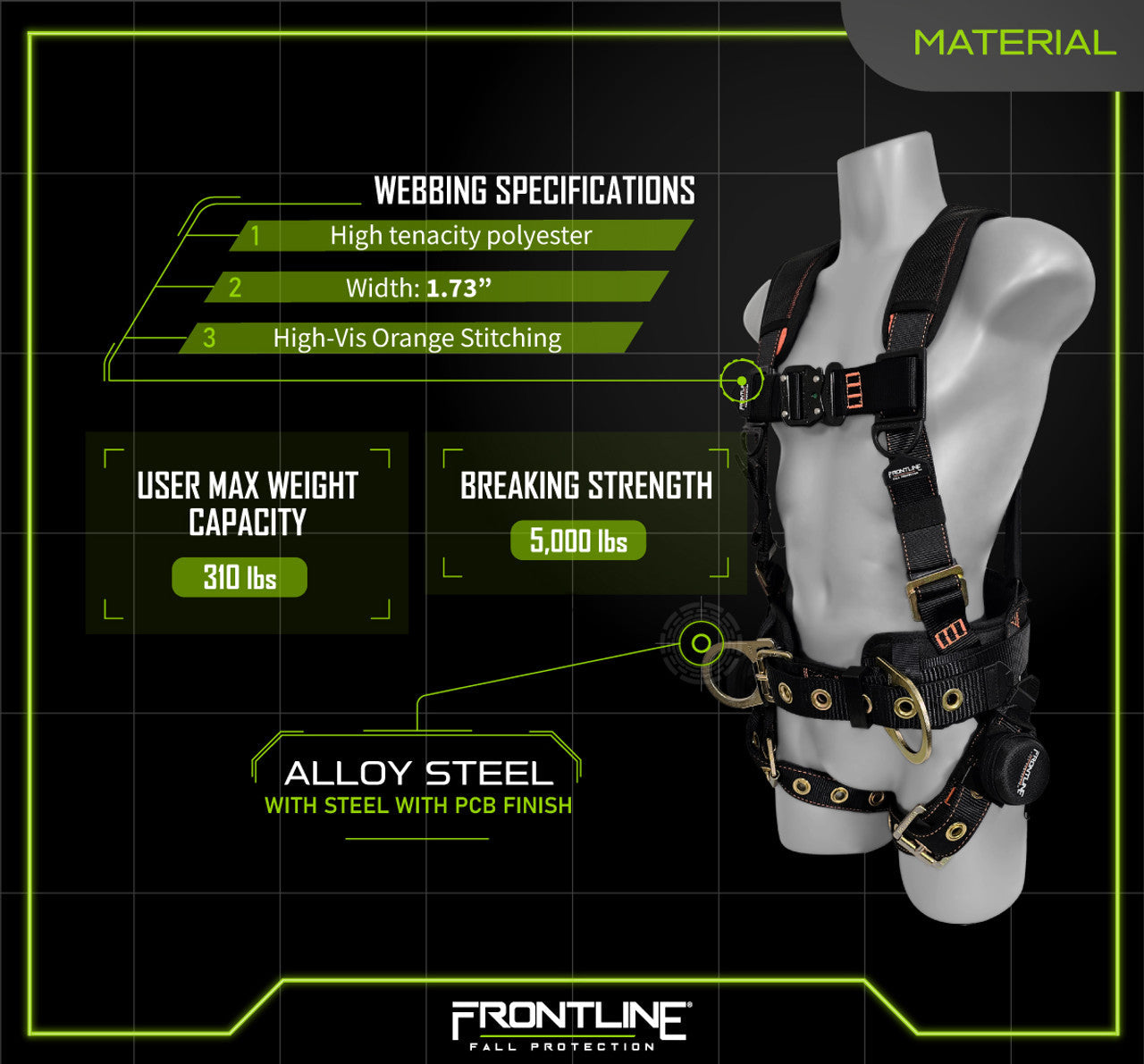 Frontline 100CTB Combat Construction Full Body Harness with Tongue Buckle Legs and Trauma Straps S