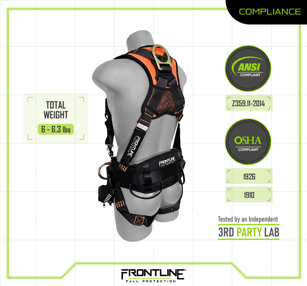 Frontline 100CTB Combat Construction Full Body Harness with Tongue Buckle Legs and Trauma Straps S