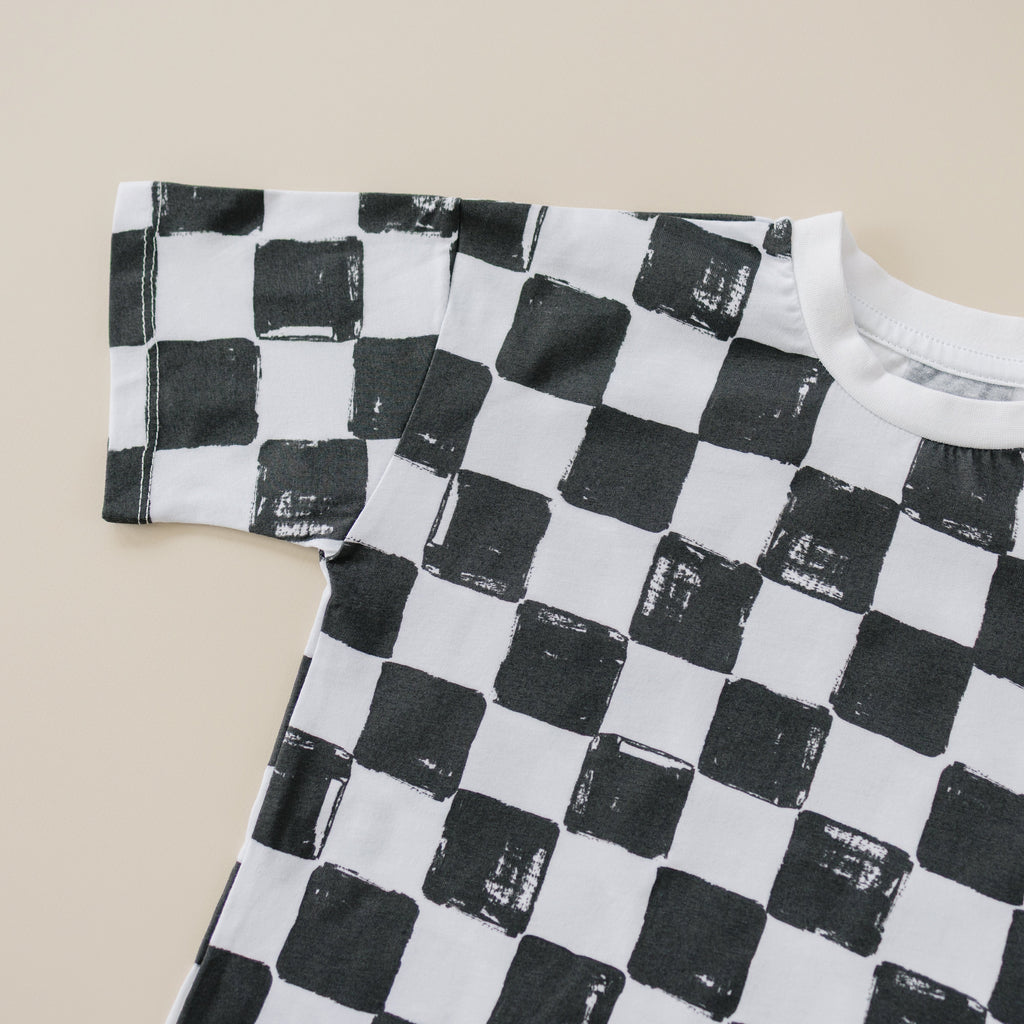 Organic Cotton Black & White Checkered Shorts Set