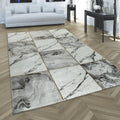 Area Rug Marble Pattern Checkered in Grey Gold Beige