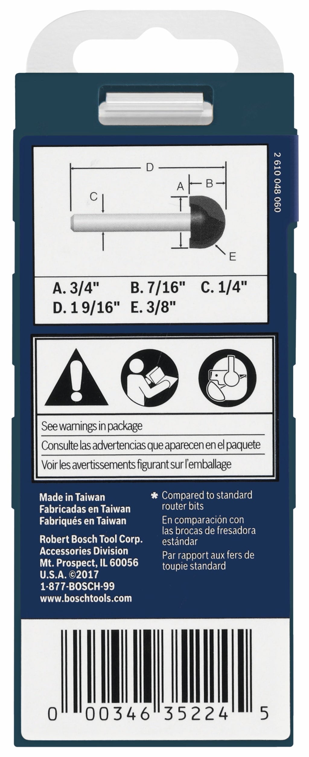 BOSCH 85448MC 3/8 In. x 3/4 In. Carbide-Tipped Core Box Router Bit