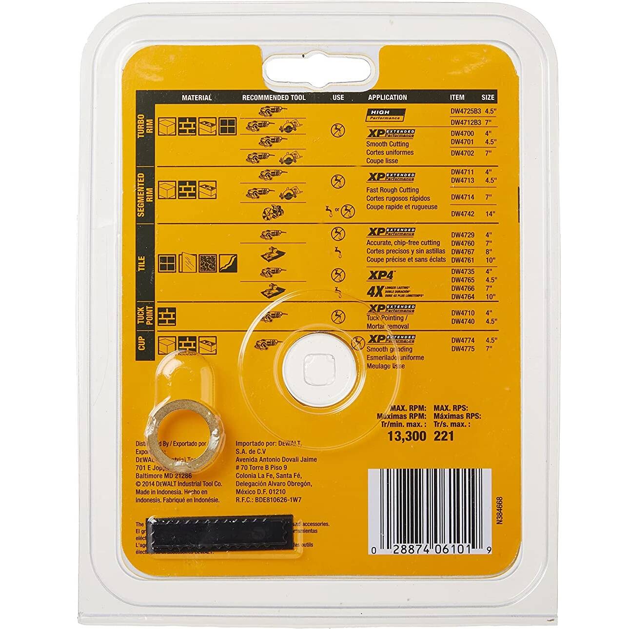 DEWALT DW4701 Diamond Blade, Dry or Wet Cutting, Continuous Rim, 7/8-Inch Arbor, 4-1/2-Inch