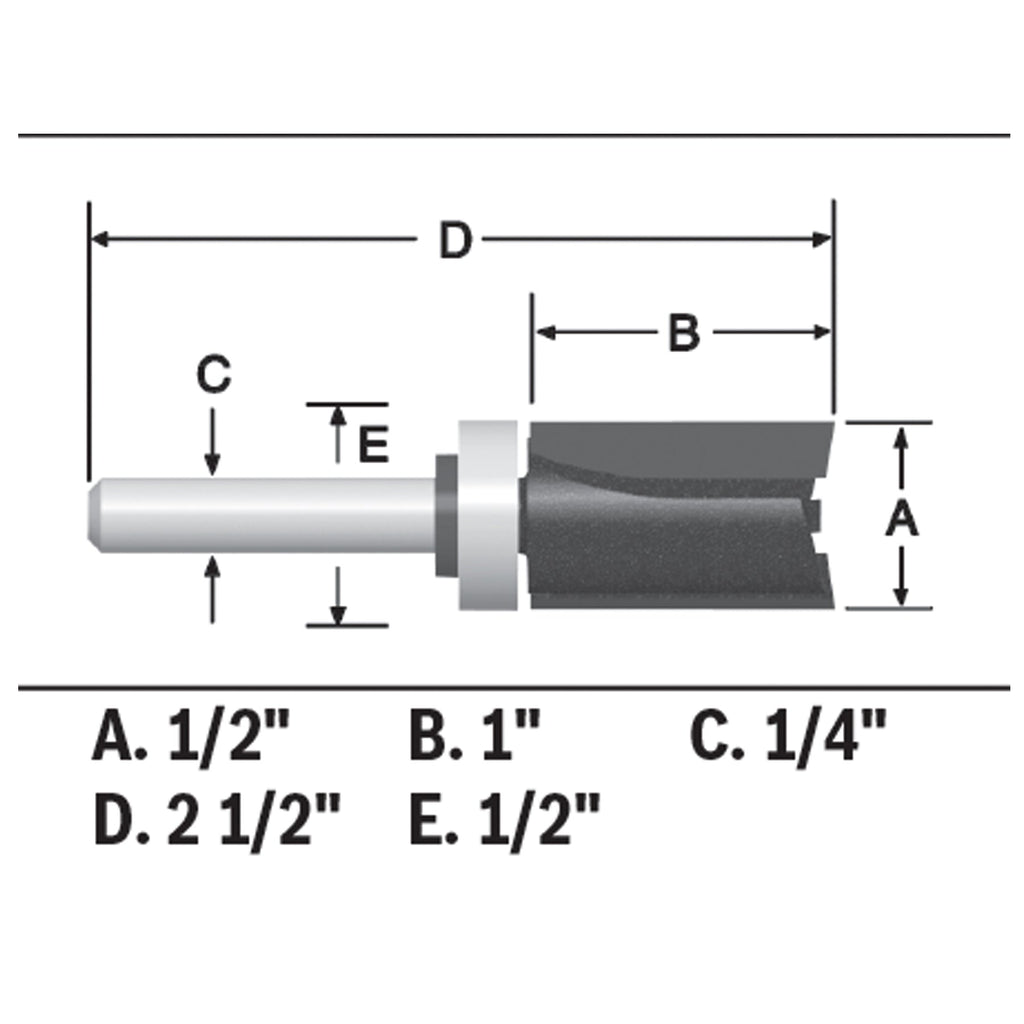 BOSCH 85680MC 1/2 In. x 1 In. Carbide-Tipped Double-Flute Top-Bearing Straight Trim Router Bit