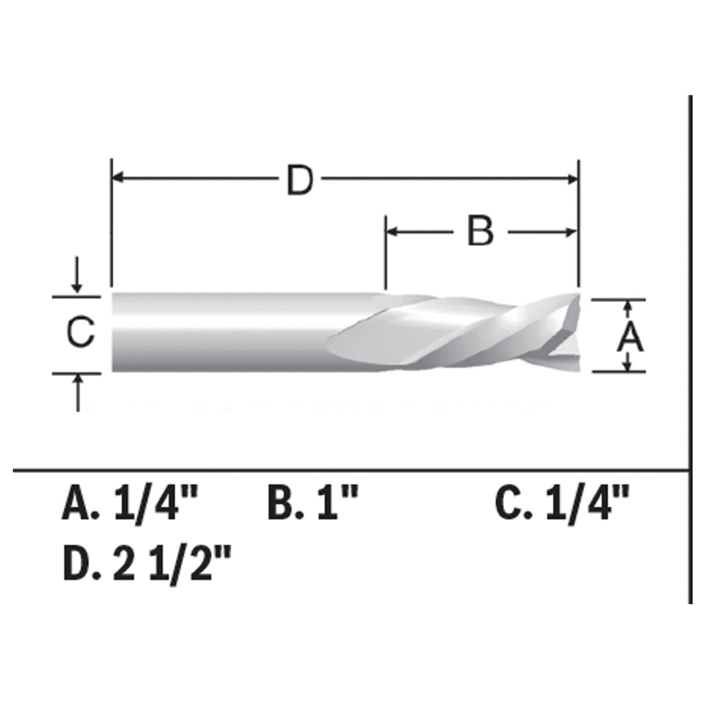 BOSCH 85903MC 1/4 In. x 1 In. Solid Carbide Double-Flute Downcut Spiral Router Bit